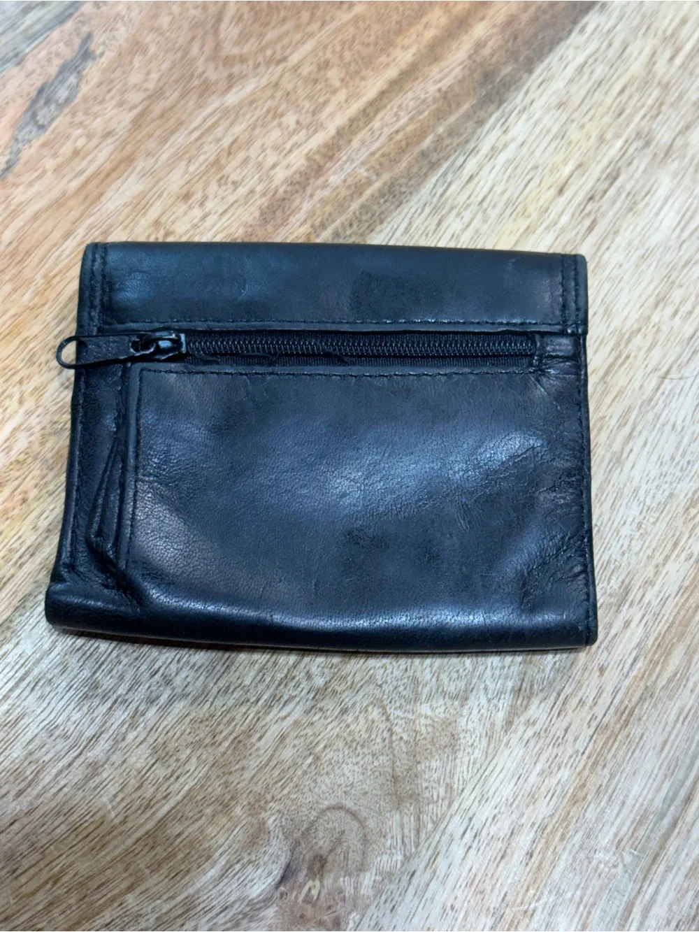 Compact Black Leather Trifold Wallet Coin Pocket ID Window